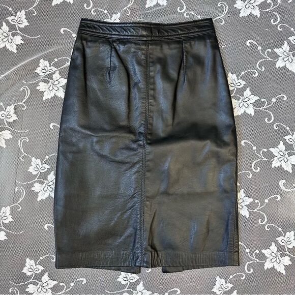 Vintage The Leather Ranch Genuine Leather Black Pencil Skirt Sz Small - Picture 1 of 12